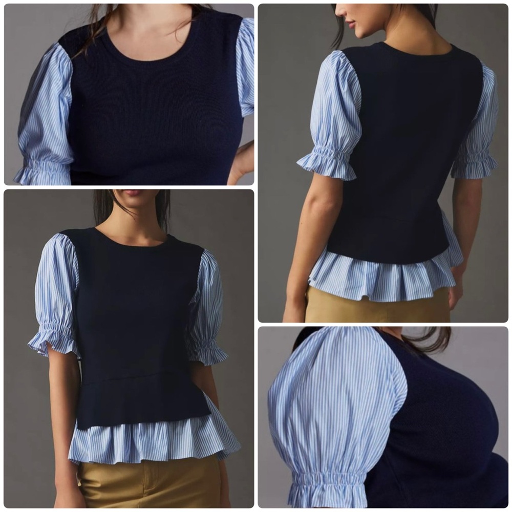 💥PRICE DROP💥 Layered Poplin-Sleeve Sweater